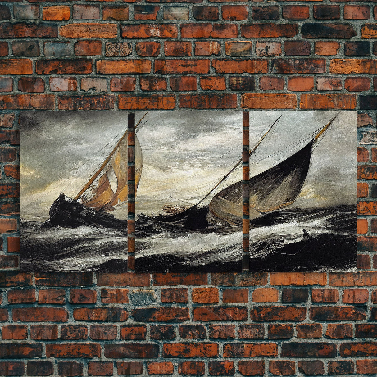 Shipwreck at Sea, Nautical Art, Disaster art, 3 piece wall art, 3 piece canvas print, cool home wall decor