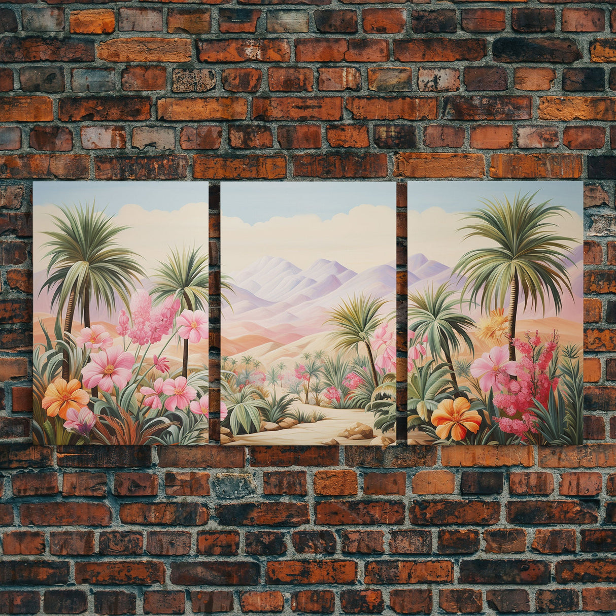 Landscape Wall Art, Flower Decor, Palm Trees Art, Mountain Art, Canvas Print, Wall Art, 3 Piece Wall Art, Gift For Couples, Home Wall Decor