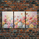 Peony Wall Art, Butterflies Art, Botanical Art Print, Canvas Print, Wall Art, 3 Piece Wall Art, Congratulations Gift, Bookshelf Decor