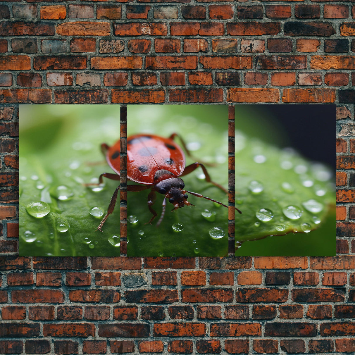 Insect Art Print, Nature Art, Lady Bug Wall Art, Canvas Print, Wall Art, 3 Piece Wall Art, Country Home Wall Art, Apartment Wall Decor