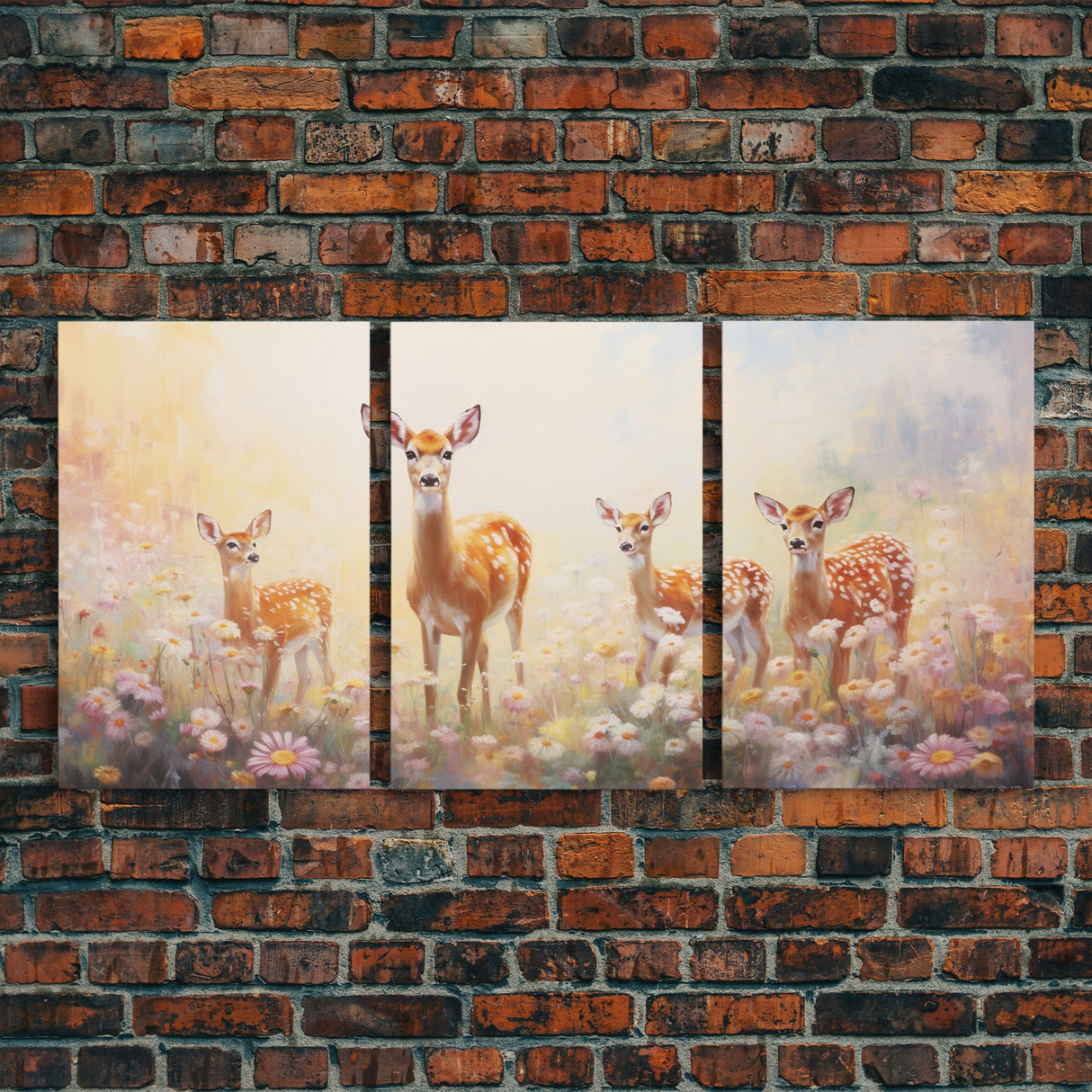 Deer Wall Art, Animal Art Print, Wildflower Meadow, Canvas Print, Wall Art, 3 Piece Wall Art, Country Home Decor, Boho Wall Art, Room Decor