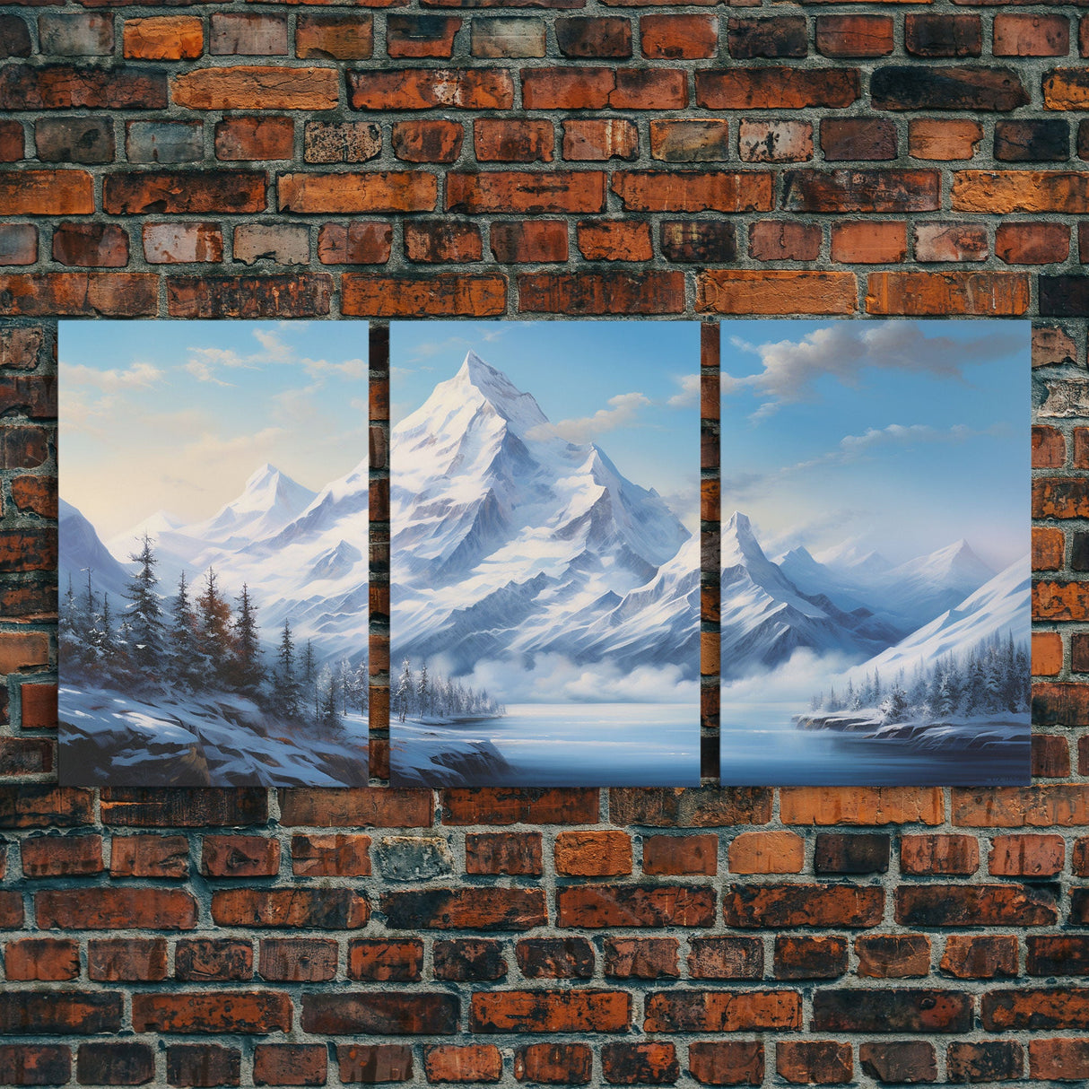 Winter Landscape, Lake Wall Art, Mountains Print, Winter Print, Canvas Print, Wall Art, 3 Piece Wall Art, College Dorm Decor, Kitchen Art