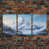 Winter Landscape, Lake Wall Art, Mountains Print, Winter Print, Canvas Print, Wall Art, 3 Piece Wall Art, College Dorm Decor, Kitchen Art