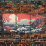 Asian Art, Japanese Wall Art, Mountains Print, Sunset Print, Canvas Print, Wall Art, 3 Piece Wall Art, Dorm Room Art, Gaming Wall Decor