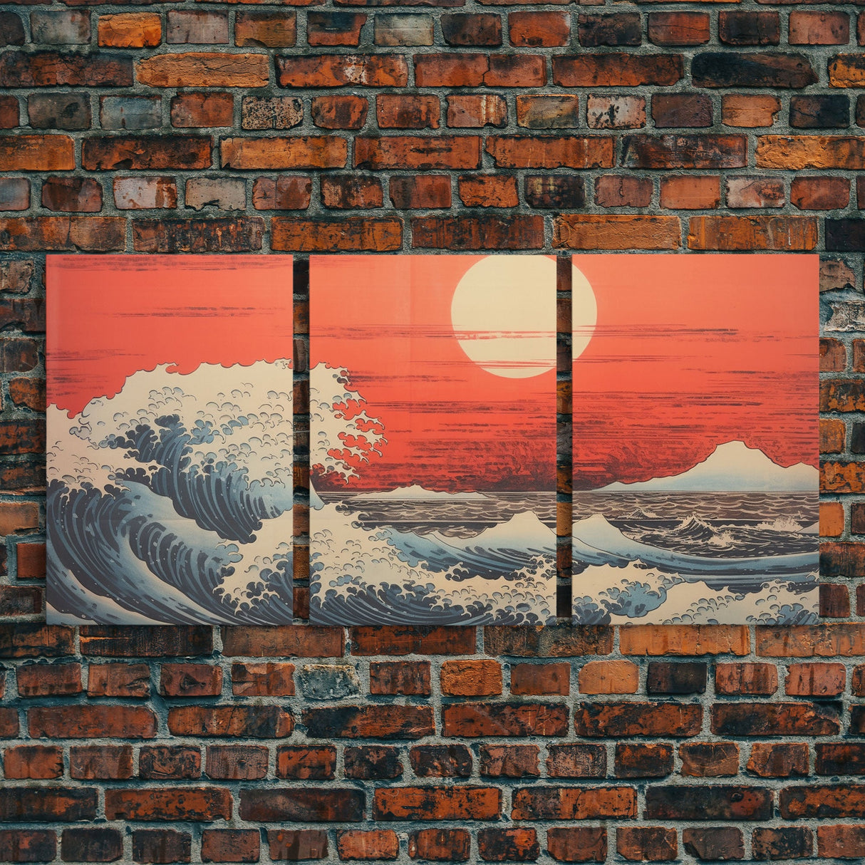 Japanese Wall Art, Ocean Waves, Asian Art, Sunset Art, Canvas Print, Wall Art, 3 Piece Wall Art, Above Bed Art, Southern Wall Art, RV Decor