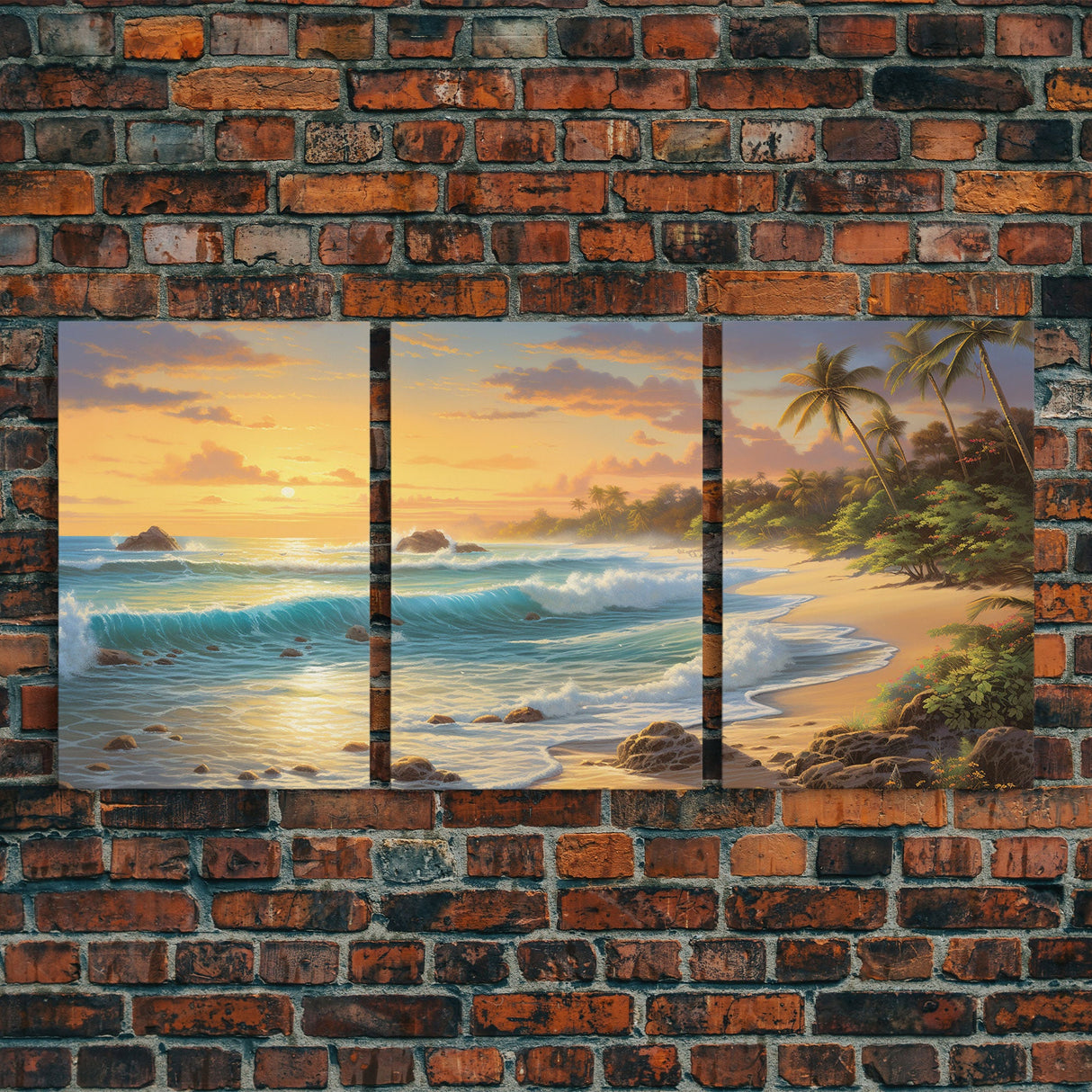 Tropical Wall Art, Beach Art Print, Seascape Print, Palm Trees, Canvas Print, Wall Art, 3 Piece Wall Art, Office Wall Art, Dining Room Decor