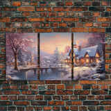 3 Piece Winter Scene, Framed Canvas Prints, Triptych Christmas Painting, Christmas Decor, Winter Art, Christmas Wall art, Xmas Art