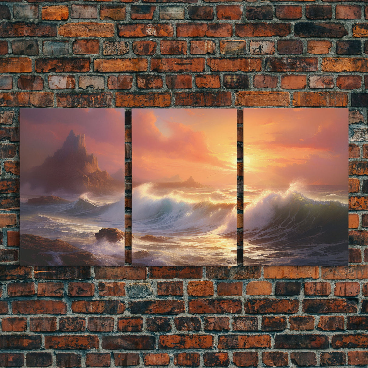 3 Piece Art Set, Seascape Painting Canvas Print, Beach House Decor, Sunset Painting, Original Painting, Boho Style Living Room Art