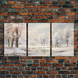 3 Piece Winter Scene, Framed Canvas Prints, Triptych Christmas Painting, Christmas Decor, Winter Art, Christmas Wall art, Xmas Art