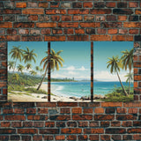 Tropical Art, Palm Tree Wall Art, Seascape Print, Beach Art, Canvas Print, Wall Art, 3 Piece Wall Art, Game Room Decor, Dorm Room Art