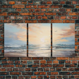 Landscape Beach Ocean Art, Canvas Print, Extra Large 3 Piece Art Beach Painting, Minimalist Abstract Coastal Beautiful Dining Room Art