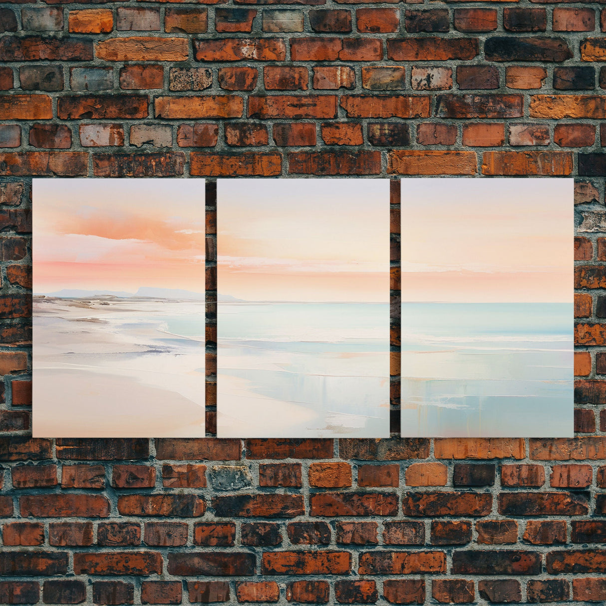 Landscape Beach Ocean Art, Canvas Print, Extra Large 3 Piece Art Beach Painting, Minimalist Abstract Coastal Beautiful Dining Room Art