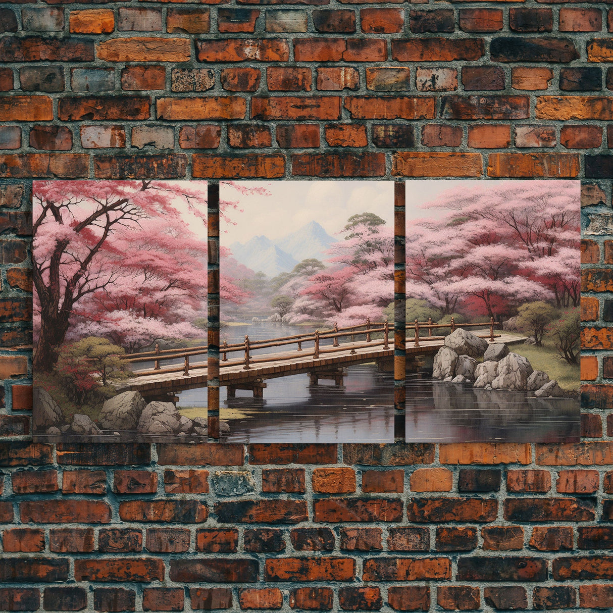 Cherry Blossom Wall Art, Japanese Print, Landscape Wall Art, Canvas Print, Wall Art, 3 Piece Wall Art, Farmhouse Wall Decor, Above Bed Art