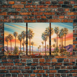 Palm Tree Art, Landscape Print, Sunset Wall Art, Canvas Print, Set Of 3 Prints, Wall Art, 3 Piece Wall Art, Wall Art Prints, Ranch Decor