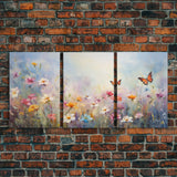 Flower Print, Wildflower Wall Art, Wildflower Meadow, Canvas Print, Set Of 3 Prints, Wall Art, 3 Piece Wall Art, Above Bed Art, Boho Print