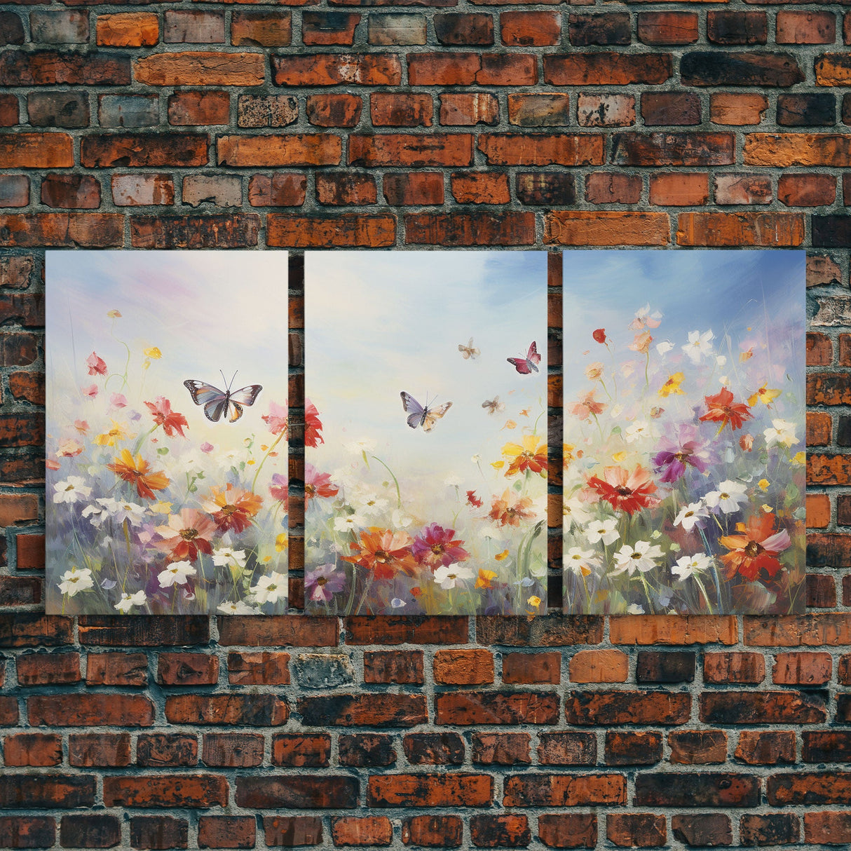 Butterly Wall Print, Wildflower Wall Art, Wildflower Meadow, Canvas Print, Set Of 3 Prints, Wall Art, 3 Piece Wall Art, Botanical Art