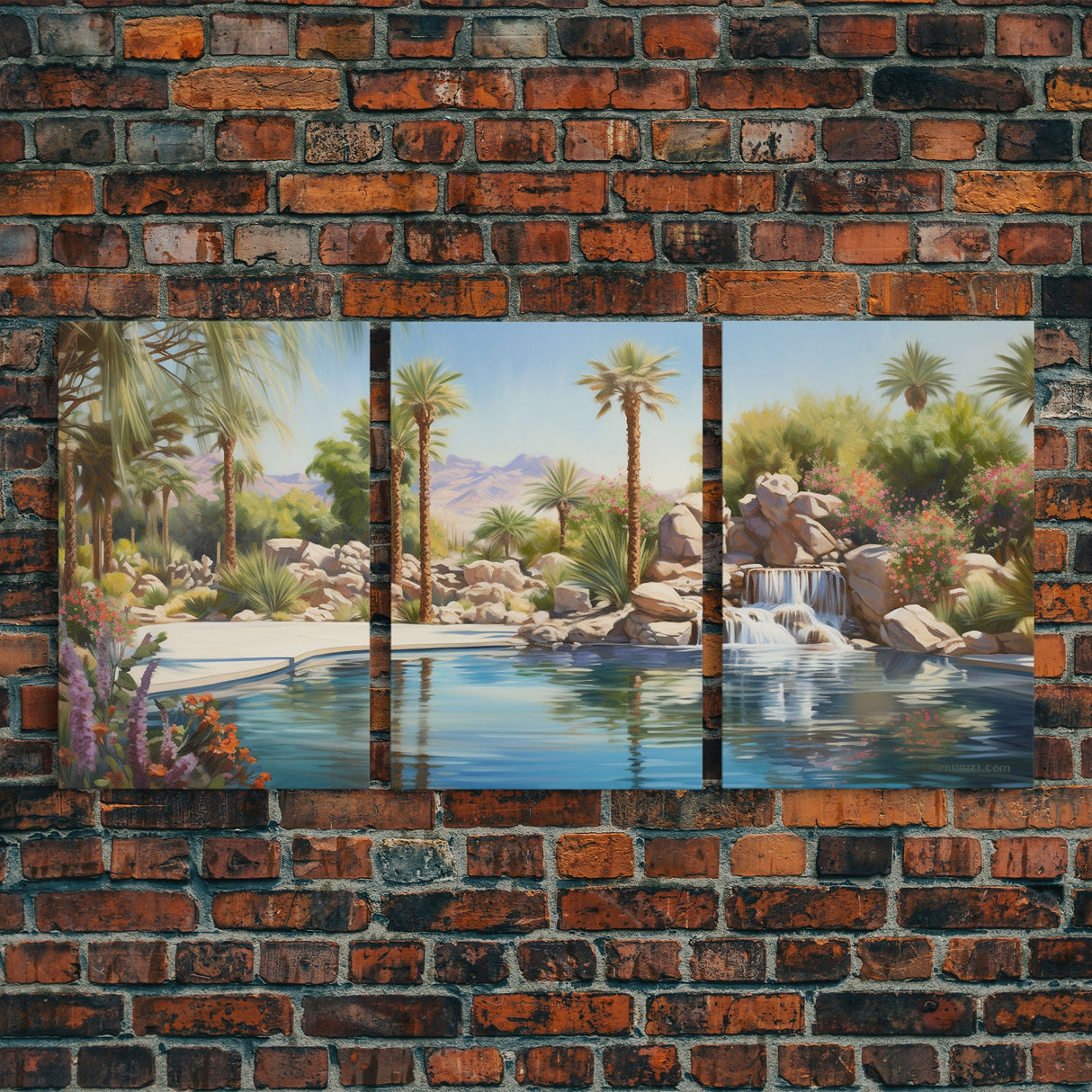 Desert Wall Art, Palm Trees Art, Oasis Print, Lake Art, Canvas Print, Wall Art, 3 Piece Wall Art, Thank You Gift, Above Bed Art, Travel Art