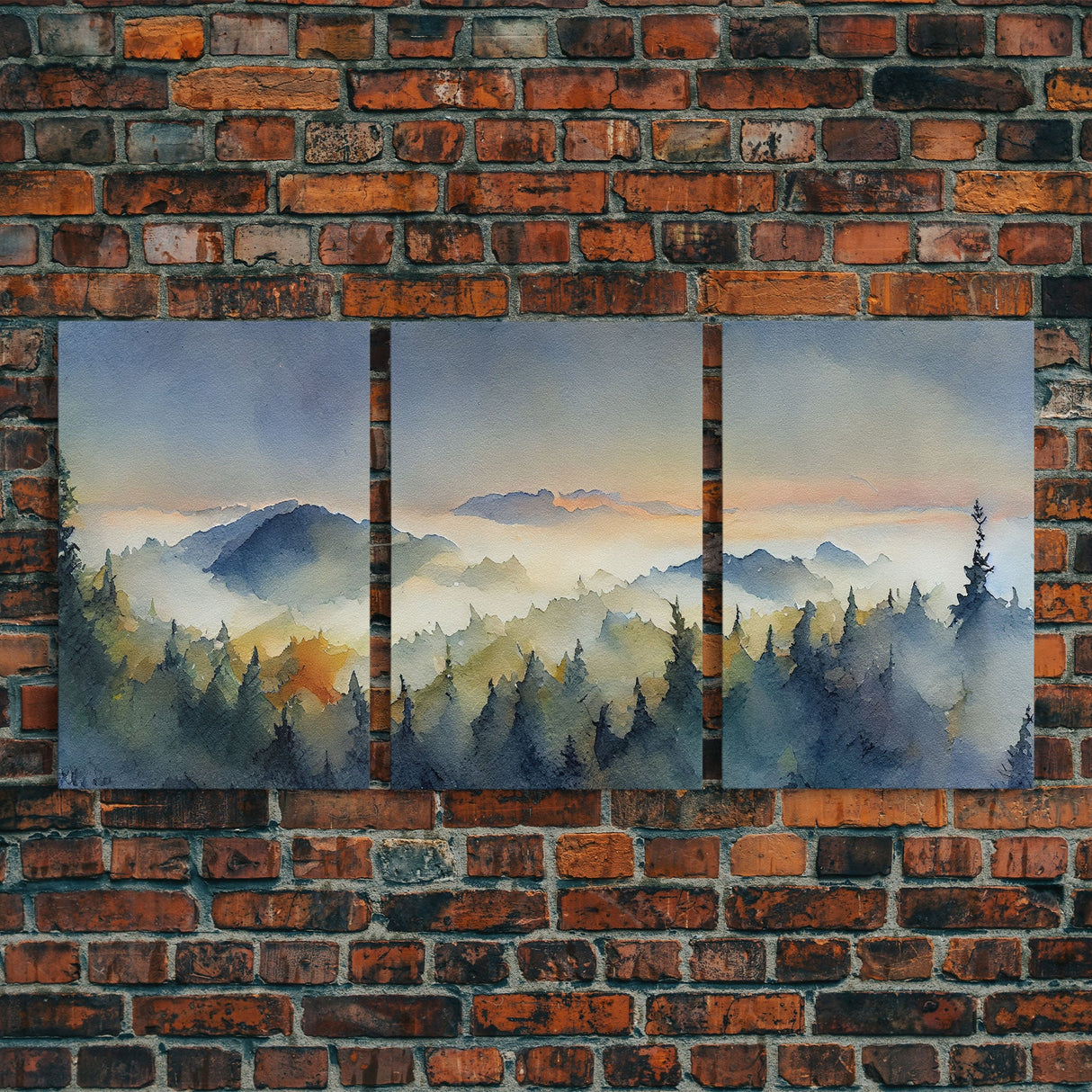 Three Piece Framed Canvas Wall Art Green Mountain Oil Landscape Prints Nature Rustic Home Artwork Decor for Living Room Bedroom, 3 Piece