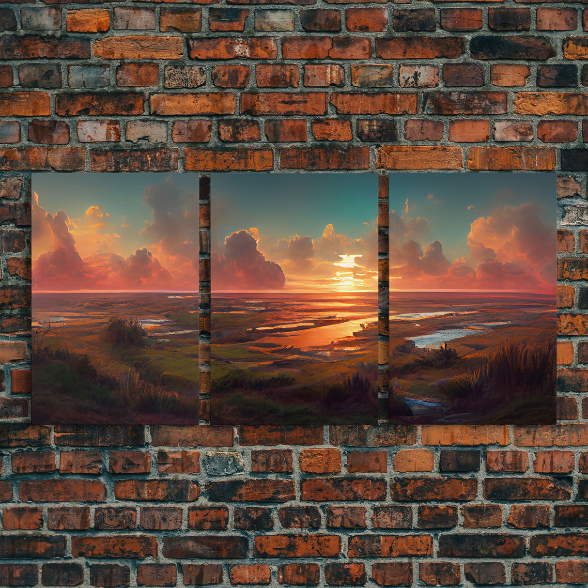 Ocean At Sunset, Lakehouse Wall Decor, 3 Piece Canvas Decor, 3 Piece Wall Art, Ready To Hang Canvas Prints