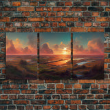 Ocean At Sunset, Lakehouse Wall Decor, 3 Piece Canvas Decor, 3 Piece Wall Art, Ready To Hang Canvas Prints