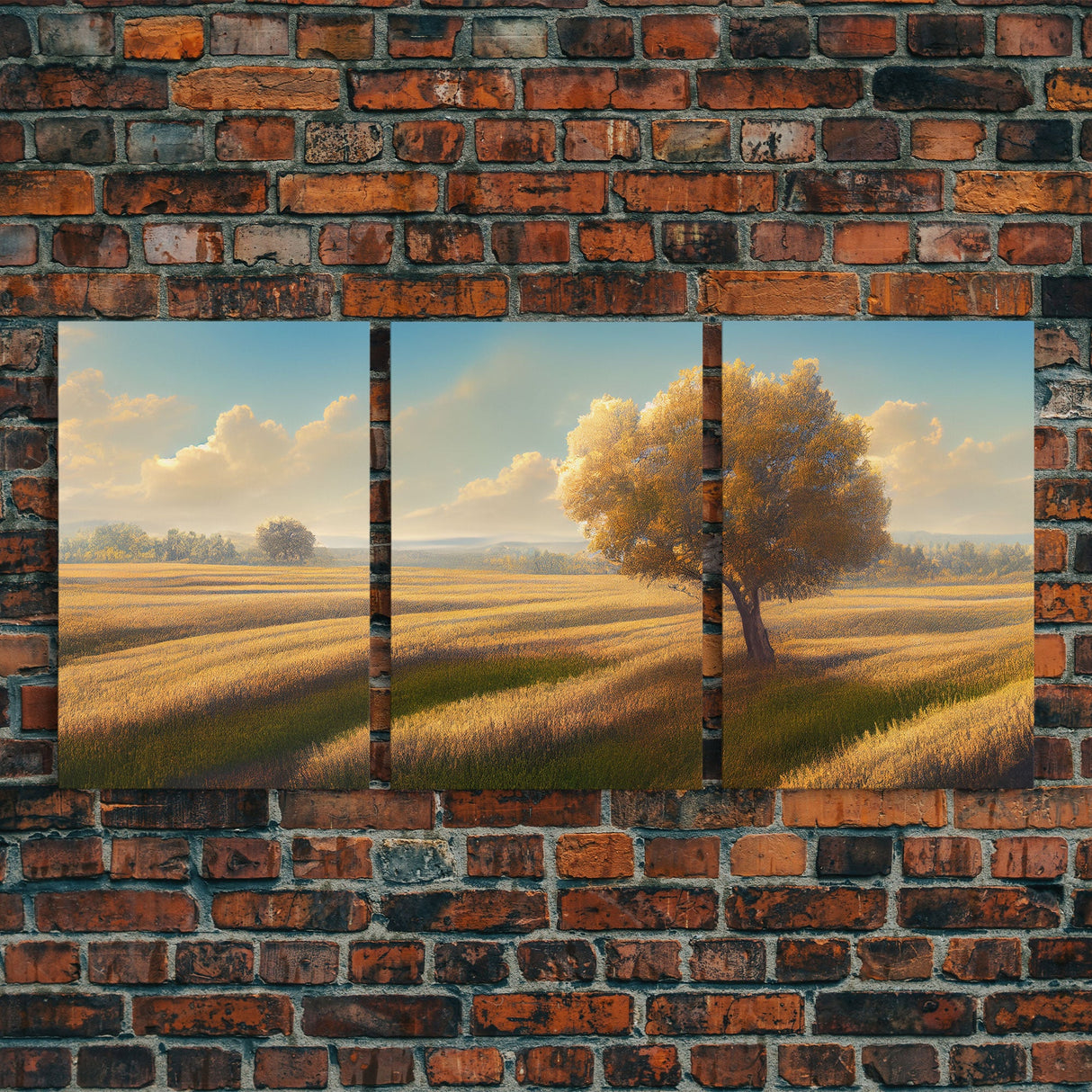 A lone tree in a Texas field, Canvas print, Texan art, Prairies, fields and grass, 3 Piece Wall Art, Ready To Hang Canvas Print