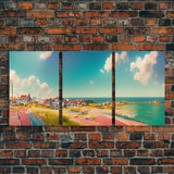 Italian Seaside Village, Cool Beach House Art, Lakehouse Wall Decor, 3 Piece Canvas Decor, 3 Piece Wall Art, Ready To Hang Canvas Prints