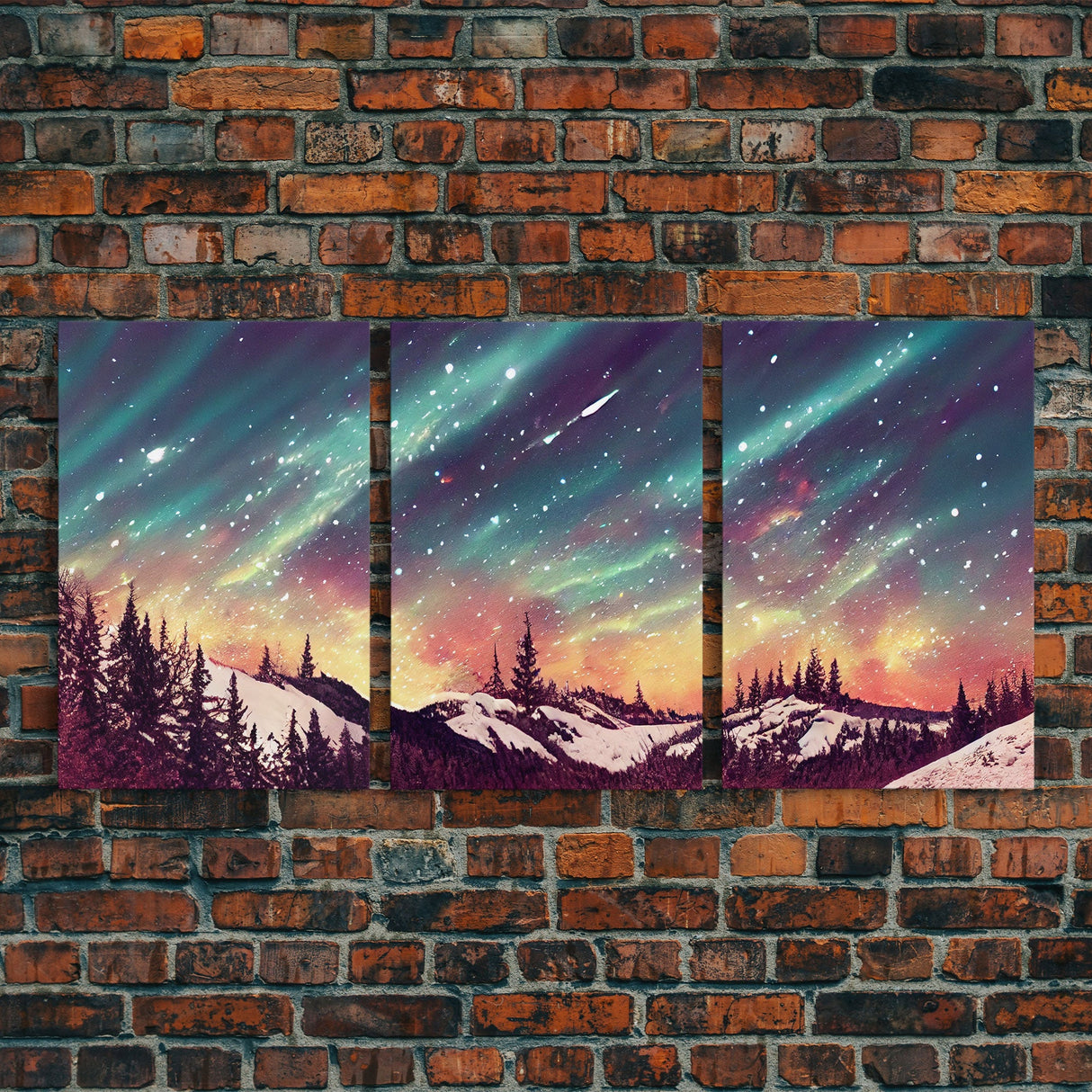 Snowfall in the forest, 3 Piece Wall Art, Ready To Hang Canvas Print