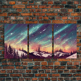 Snowfall in the forest, 3 Piece Wall Art, Ready To Hang Canvas Print