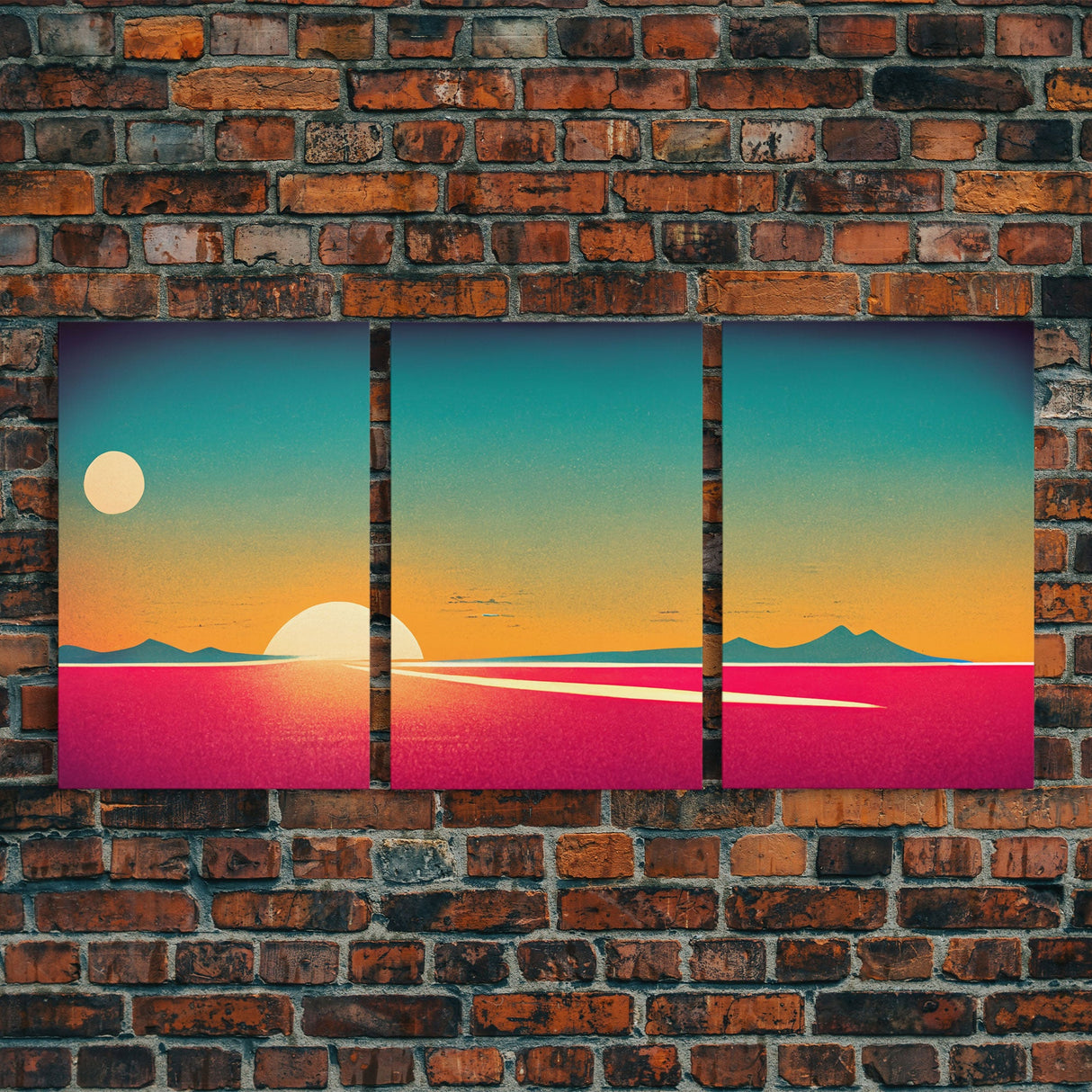 Art Deco Sunset, 3 Piece Wall Art, Ready To Hang Canvas Print, Cool Unique Living Room Wall Art Decor