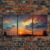 Forest Sunset Wall Decor, Oil Painting Style, 3 Piece Wall Art, Ready To Hang Canvas Print, Cool Unique Living Room Wall Art Decor