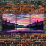 Starry Night Magical Forest Fantasy Landscape, 3 Piece Wall Art, Ready To Hang Canvas Print, Cool Living Room Wall Art Decor