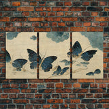 Japanese Butterflies, 3 Piece Wall Art, Ready To Hang Canvas Print, Cool Living Room Wall Art Decor