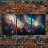 Galaxy of Stars, Scifi, String Theory, 3 Piece Wall Art, Ready To Hang Canvas Print, Cool Living Room Wall Art Decor