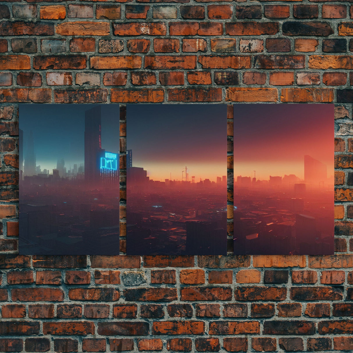 Cyberpunk Cityscape, Cyberpunk Concept Art at Sunset, Cool mancave art, 3 Piece Canvas Decor, 3 Piece Wall Art, Ready To Hang Canvas Prints