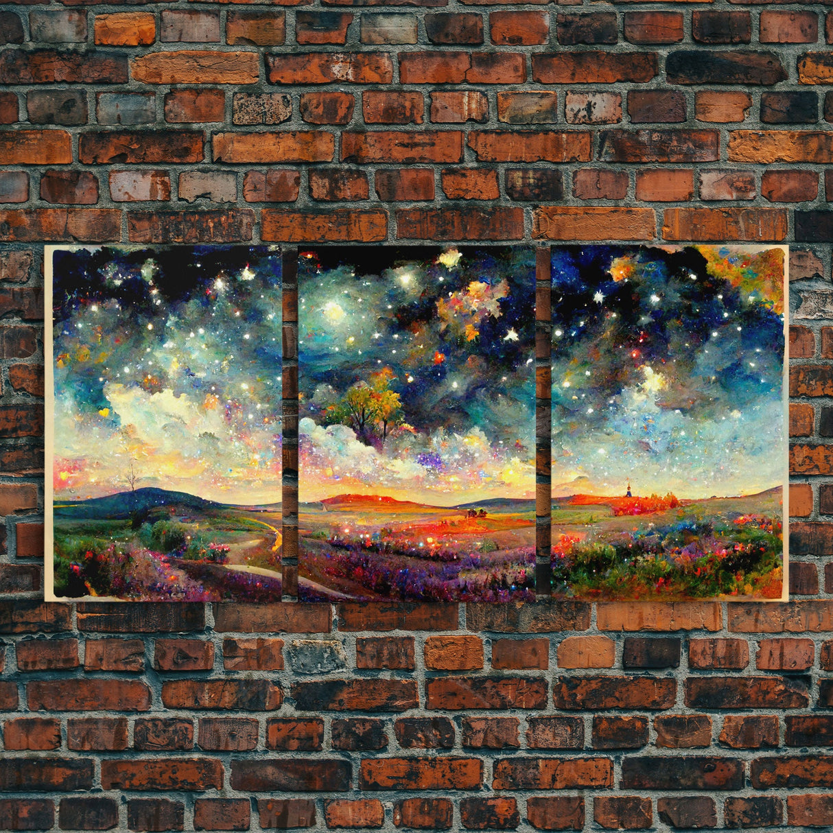 Night Starry Sky Landscape Colorful Night Sky Nature Living Room Wall Art Spiritual Starry, 3 Piece Wall Art, Ready To Hang Canvas Print