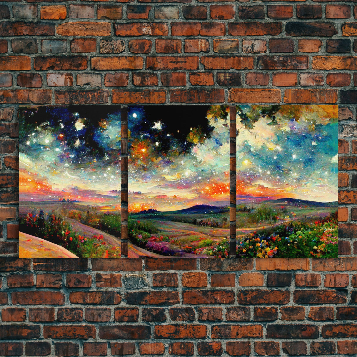 Night Starry Sky Landscape Colorful Night Sky Nature Living Room Wall Art Spiritual Starry, 3 Piece Wall Art, Ready To Hang Canvas Print