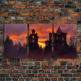 3 Piece Canvas Wall Decor, Ready To Hang Canvas Prints, Victorian Style Haunted House, Spooky Halloween Wall Art Decor