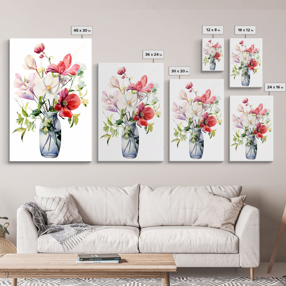 3 Piece Set, Cute Kawaii Floral Print, Flowers In Vases, Framed Wall Art, Canvas Print, Botanical Wall Decor, Dried Flower Large Triptych