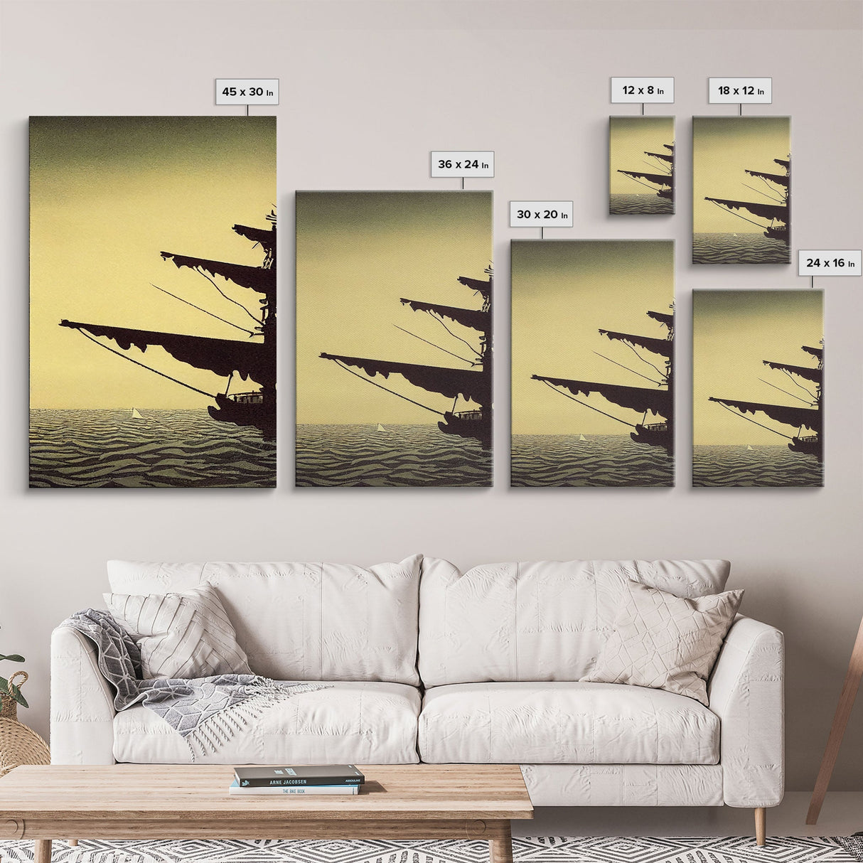 Haunted ghost pirate ship aloft in the sea, 3 piece canvas, 3 piece wall art, living room above sofa art