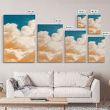 Framed Canvas Wall Art Set of 3 Pastel Clouds, Navy Blue Sky, Nature Landscape Prints, Minimalist Modern Art Nature Boho Wall Decor