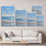 Beautiful Seagulls Over An Ocean Beach At Sunset 3 Piece Canvas Print Wall Art, Above Sofa Art, Modern Art, Minimalism Lakehouse Decor