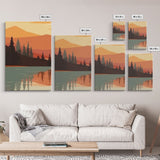 Framed Canvas Wall Art Set of 3 Sunset Forest Landscape Abstract Illustrations Prints Modern Art Minimalist Boho Wall Decor, 3 Piece Art