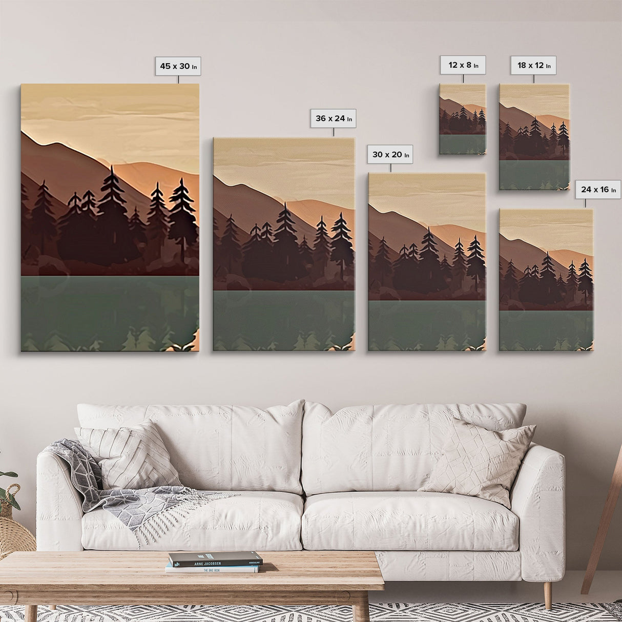 Boho Wall Art Prints, 3 Panel Canvas Art, Pacific Northwest Sunset, Boho Wall Art Set Minimalist Modern Mid Century Abstract Forest Wall Art