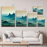 Emerald green rolling hills, fantasy mountains, 3 piece wall art, 3 piece canvas print, cool home wall decor