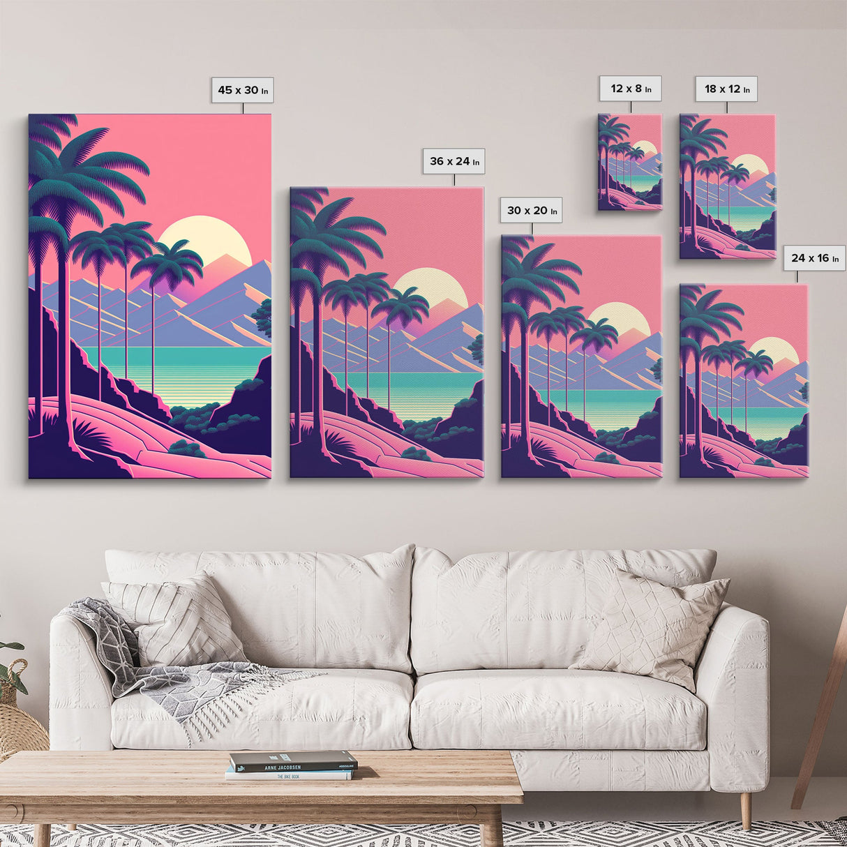 Retro 80s Style Art, 3 Panel Framed Canvas Prints, Canvas Wall Art, Synthwave / Vaporwave Aesthetic Retro Style Wall Art, Pink Wall Decor