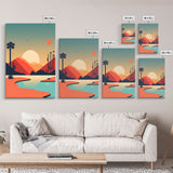 Midcentury Modern Architecture Art, Framed Canvas Prints, Retro Style Retrowave Art, 3 Panel Canvas, 3 Piece Art Set, Sunset Art