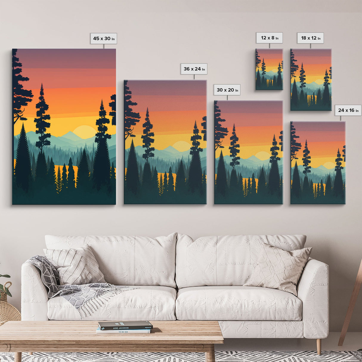 3 Piece Framed Canvas Wall Art Retro Forest Nature Scenery Minimalist Canvas Print Modern Home Artwork Decoration for Living Room