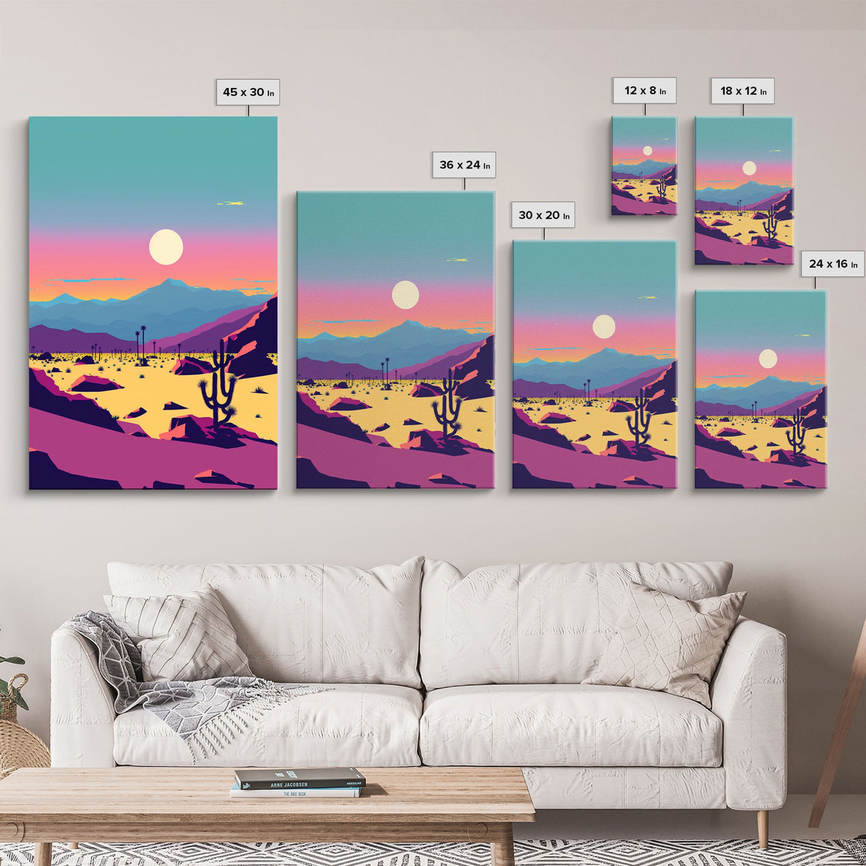 Desert Canvas Prints Set of 3, Arizona Desert 3 Panel Wall Art, Retro Boho Desert Art Print, Nature Gallery Wall Set, Large Framed Wall Art