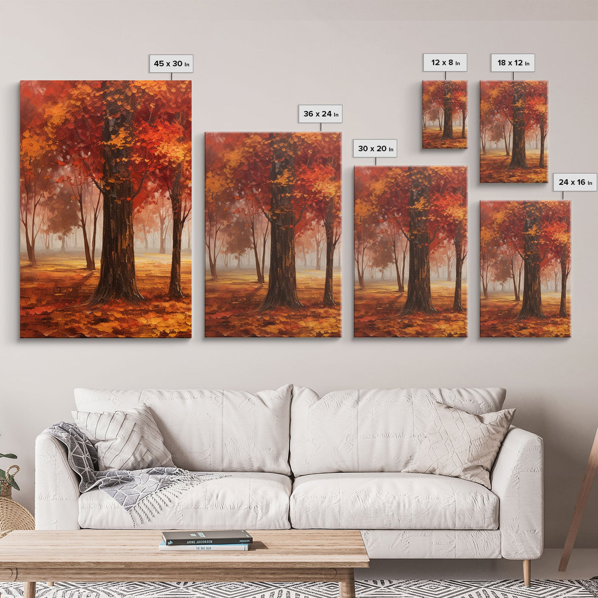 Fall Decor, 3 Piece Wall Art Set, Autumn Forest Oil Painting Canvas Prints, Fall Decorations, Halloween Art, Fall Forest Landscape Painting