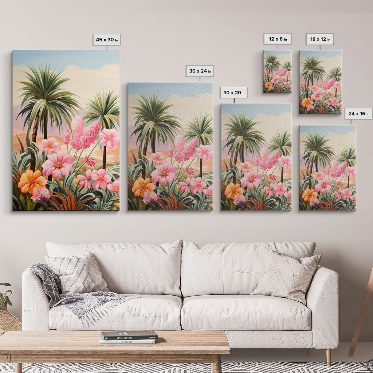 Landscape Wall Art, Flower Decor, Palm Trees Art, Mountain Art, Canvas Print, Wall Art, 3 Piece Wall Art, Gift For Couples, Home Wall Decor